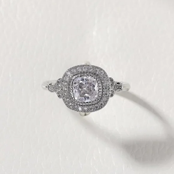 ▶Luxury CZ Shiny Gem Macro Pave Square Noble Dainty Wedding Rings, K932